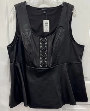 Torrid, Black Faux Leather Peplum Top NWT Plus Size 2